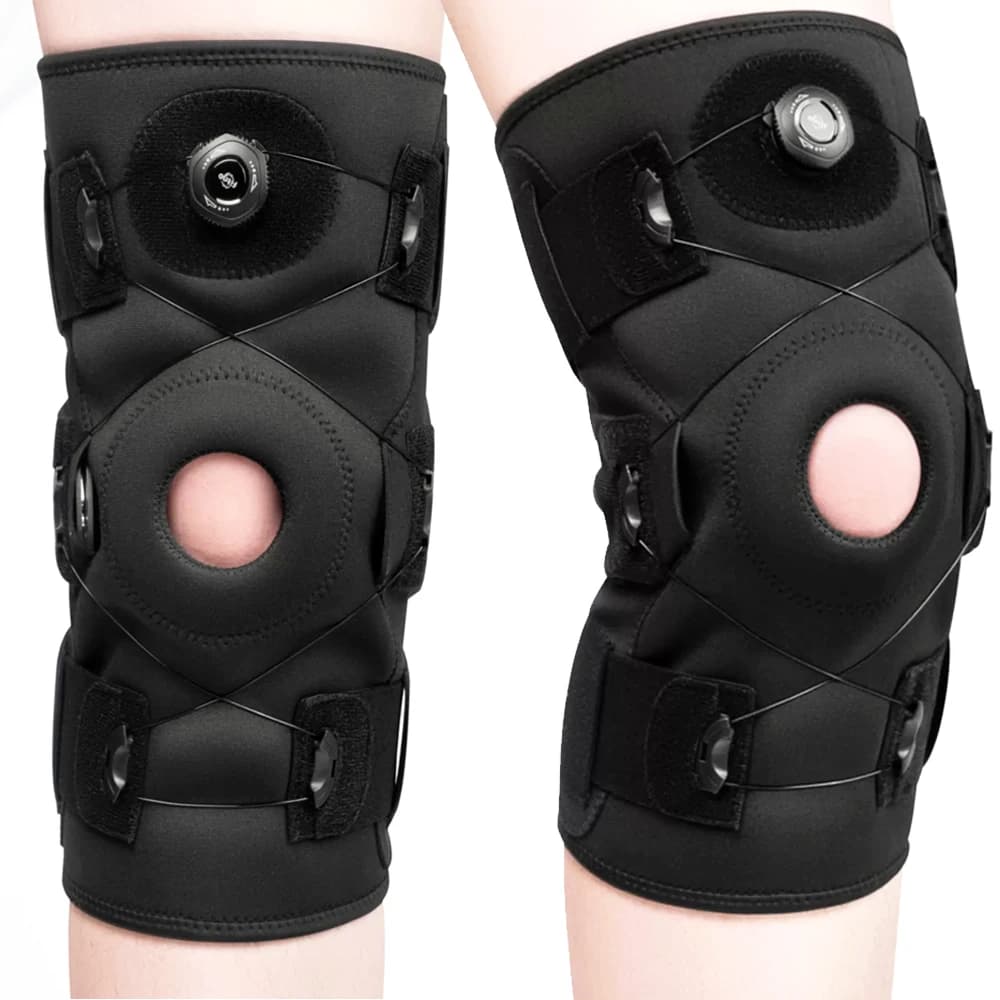 Ginocchiera per donna uomo ginocchiera incernierata con stabilizzatori laterali supporto per ginocchio regolabile per dolore da artrite, recupero da lesioni
