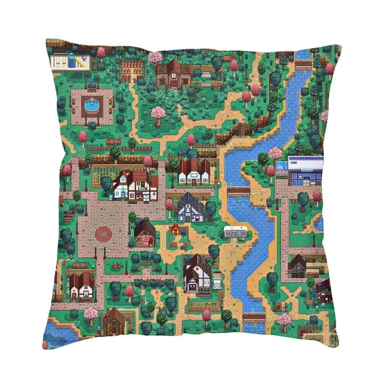 Stardew Valley Town Map 40x40 Pillow Sheet Decorative for Home Printing 3D Video Games Federa for Two Side Sofa