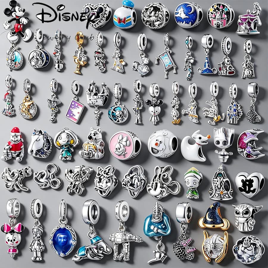 Ciondoli Disney con personaggi misti in argento 925, per braccialetti originali, ciondoli pendenti a tema cartoni animati con personaggi natalizi, regalo fai da te per gioielli