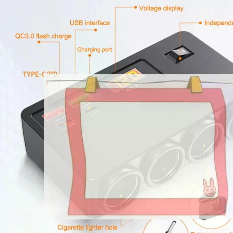 Caricabatterie per Auto Multifunzione 120W con Quattro Interfacce di Conversione USB/TYPE-C, Ricarica Rapida e Display Digitale della Tensione