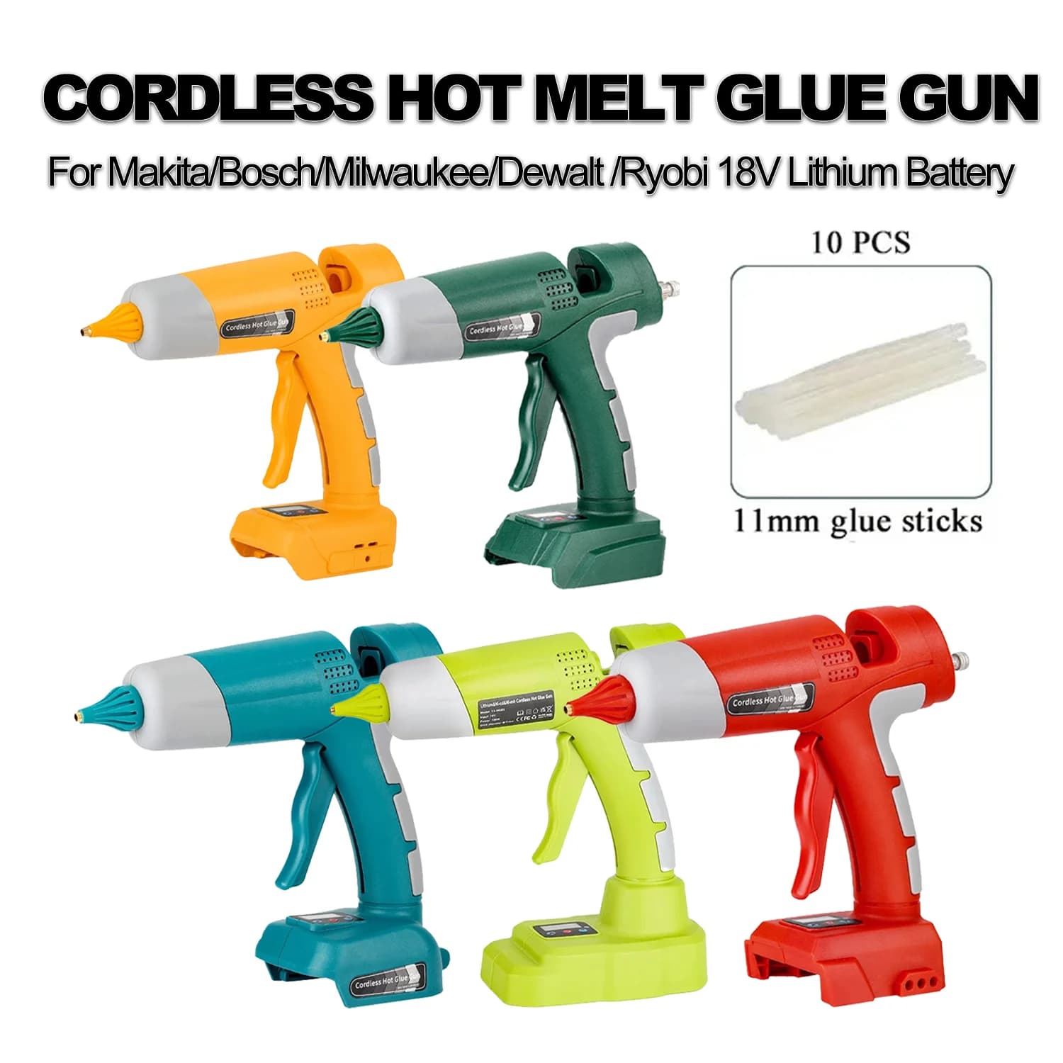 Per Makita/Dewalt/Bosch/Milwaukee/Ryobi 18V Batteria al litio per Arti e mestieri e fai da te Strumento di riparazione del calore elettrico NUOVO Pistola per colla a caldo