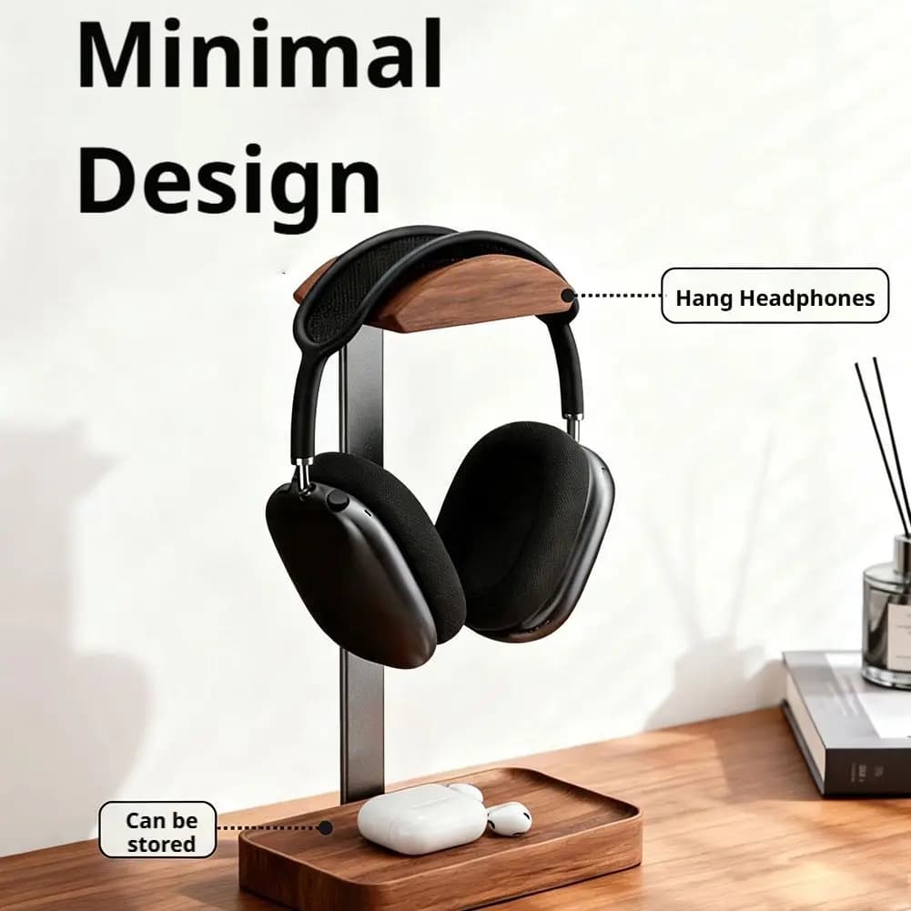Walnut Wood Headphone Stand Desktop Aluminum Metal Gaming Headset Holder Display Bracket Storage Base For Sony AirPods Max
