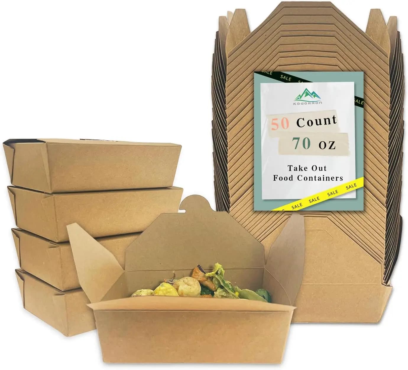 Contenitori per Alimenti da Asporto Usa e Getta 70oz 50 Pezzi Scatole in Carta Kraft per Asporto Adatte al Microonde e a Prova di Perdite