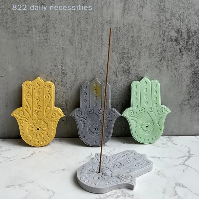 Comodo Set da 2 Pezzi: Stampo in Silicone per Base Porta Incenso Mano di Fatima e Vassoio Porta Incenso Fiore della Vita in Cemento/Gesso Fai da Te per Yoga