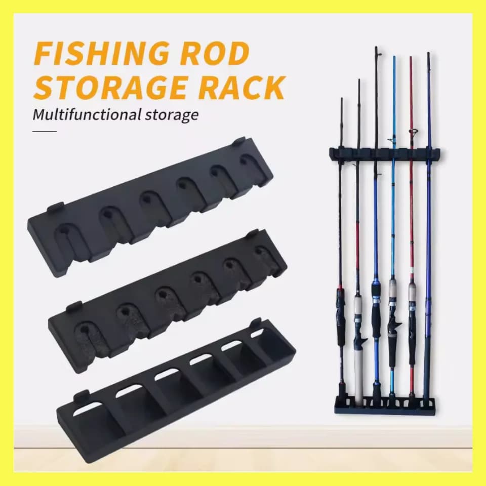 Portaoggetti per canna da pesca Staffa per supporto per canna da pesca a parete con 6 fori Cornice fissa per display verticale