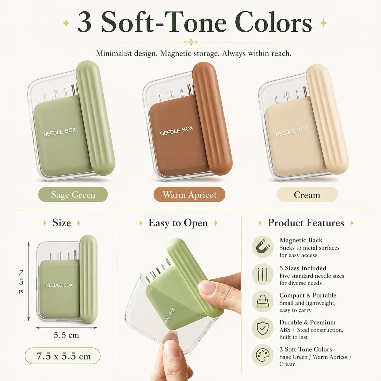 Household High Grade Magnetic Sewing Box Cream Wind Design Family Clothes Mending Thread Needle Organizer