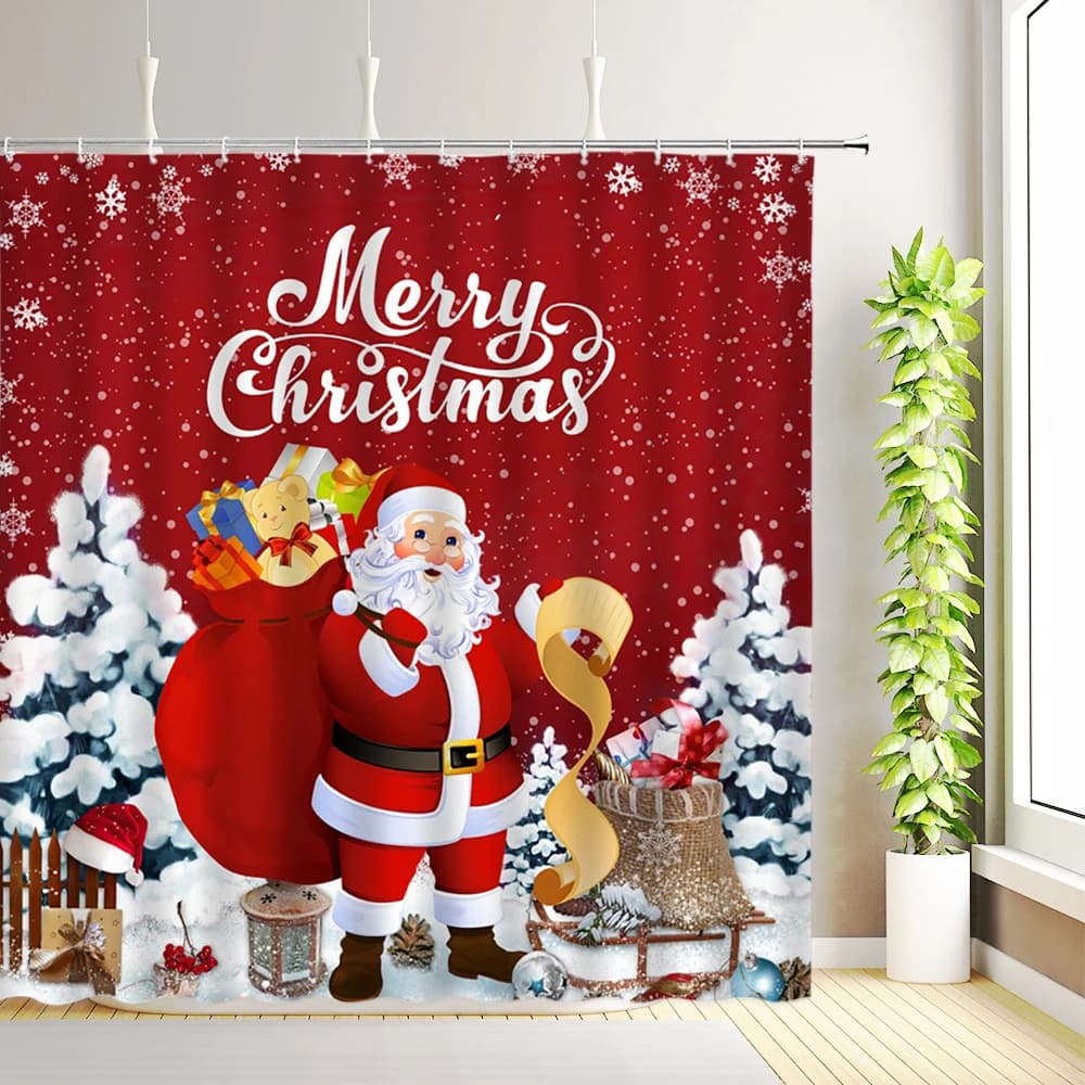 Buon Natale Tenda da doccia Babbo Natale Albero di Natale Pupazzo di neve Fiocchi di neve Bufalo Plaid Foresta invernale Capodanno Decorazioni per il bagno