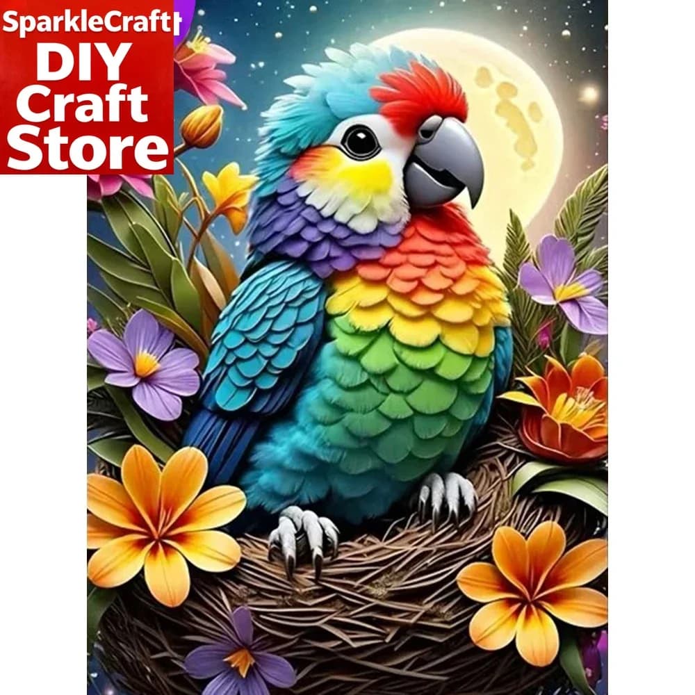 1 Pezzo Kit Pittura Diamante Fai da Te Senza Cornice, Mosaico Diamantato Completo con Diamanti Quadrati e Rotondi, Tema Uccelli e Animali, Pappagallo, Set Ricamo a Punto Croce, Decorazione per la Casa