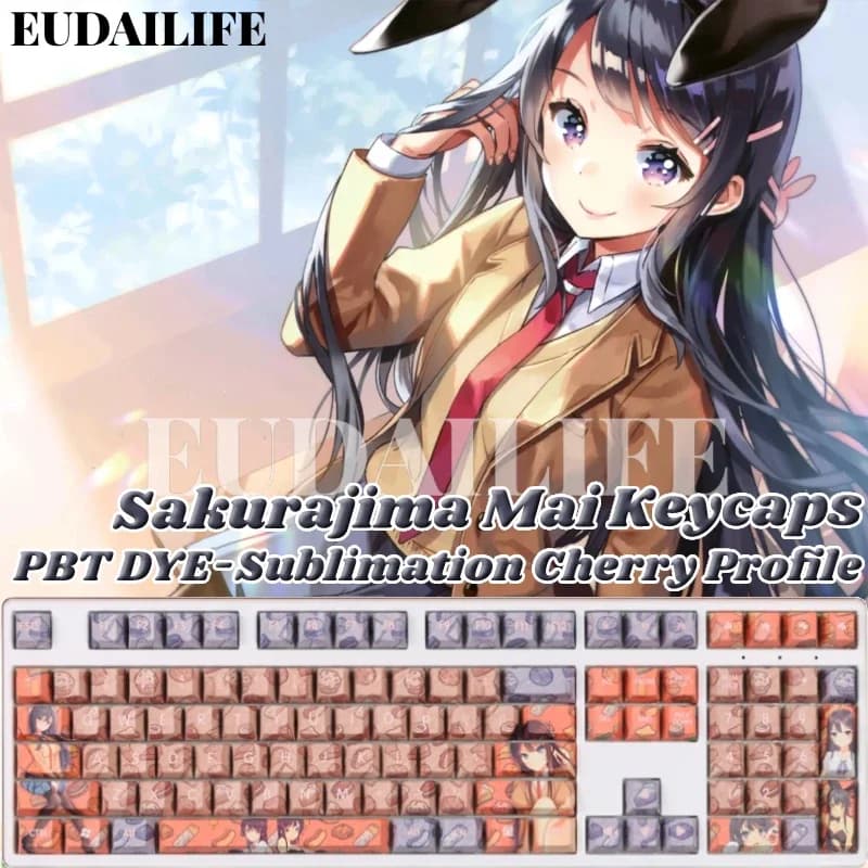 Sakurajima Mai 108 Copritasti PBT Sublimazione del colore a 5 lati Cherry MX Interruttore dell'asse trasversale Anime Keycap Tastiera meccanica Regalo da gioco