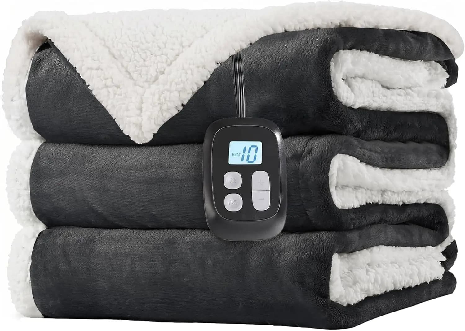 Electric Heated Blanket Full Size 72x84, Fast Heating, Dual-Sided Flannel Sherpa, 10 Heat Settings, 1-12H Auto Off, Machine Washable, Dark Grey
