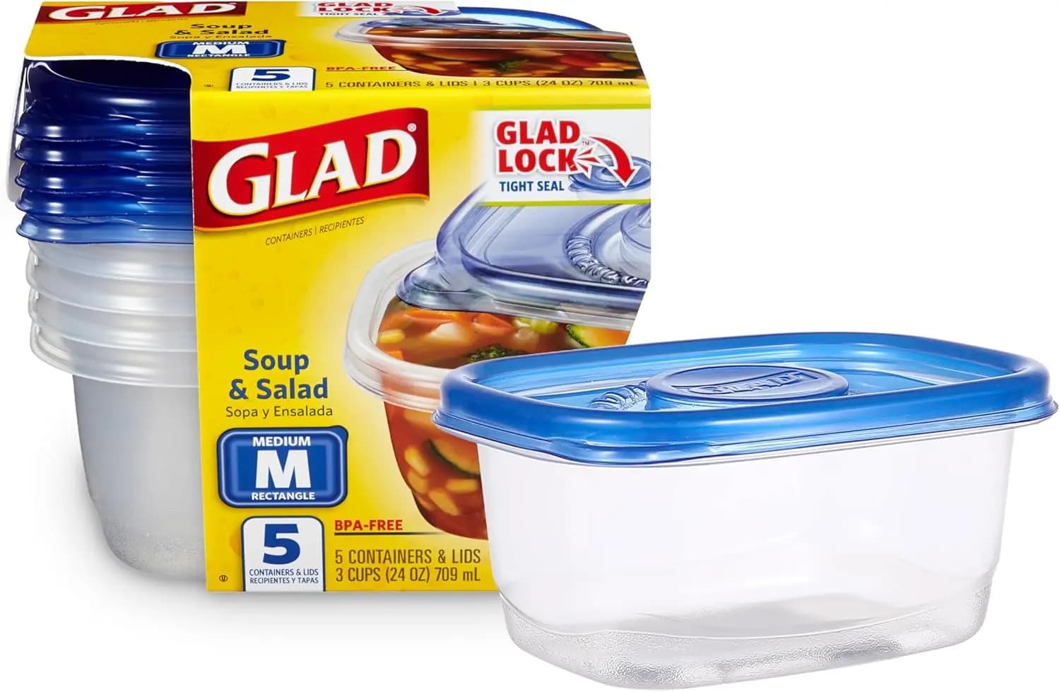 Contenitori per Alimenti GladWare Rettangolari Medi con Coperchi, Contenitori in Plastica Ermetici e Resistenti alle Perdite per Zuppe, Insalate e Pasti