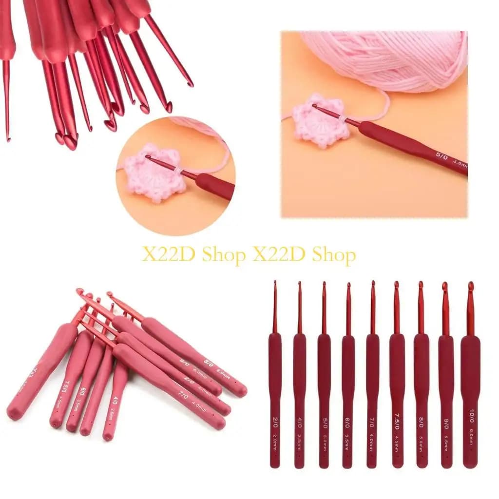 X22D 9 pz Uncinetti Set Manico in Silicone da maglia per mani artritiche Uncinetto Ago Filato Regalo artigianale per le