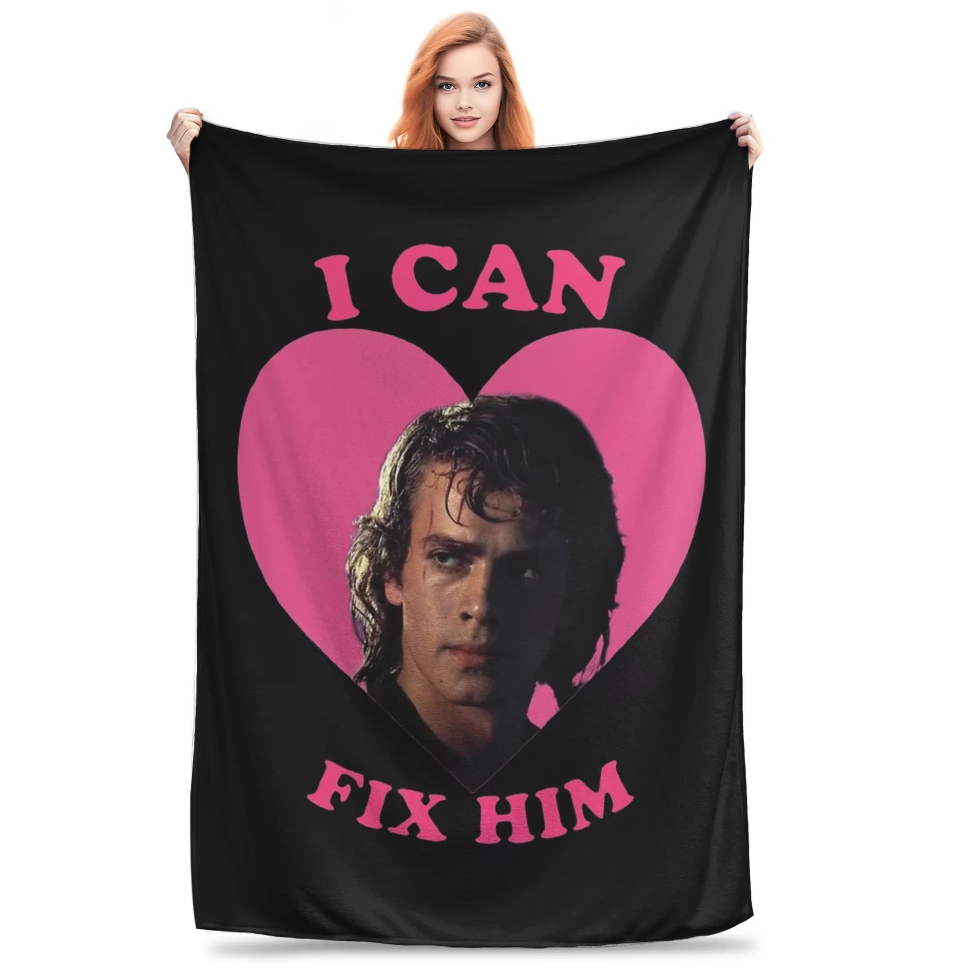 Coperta Anakin Skywalker I Can Fix Him - Coperta in pile rosa con cuore, calda e portatile, per letto e camera da letto, autunno inverno