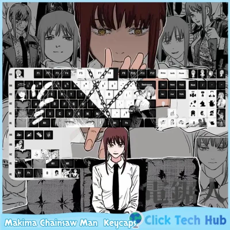 Keycaps Anime Chainsaw Man di Makima, 120 tasti PBT con incisione laterale, traslucidi, profilo Cherry, per tastiere meccaniche, per gli amanti dei giochi