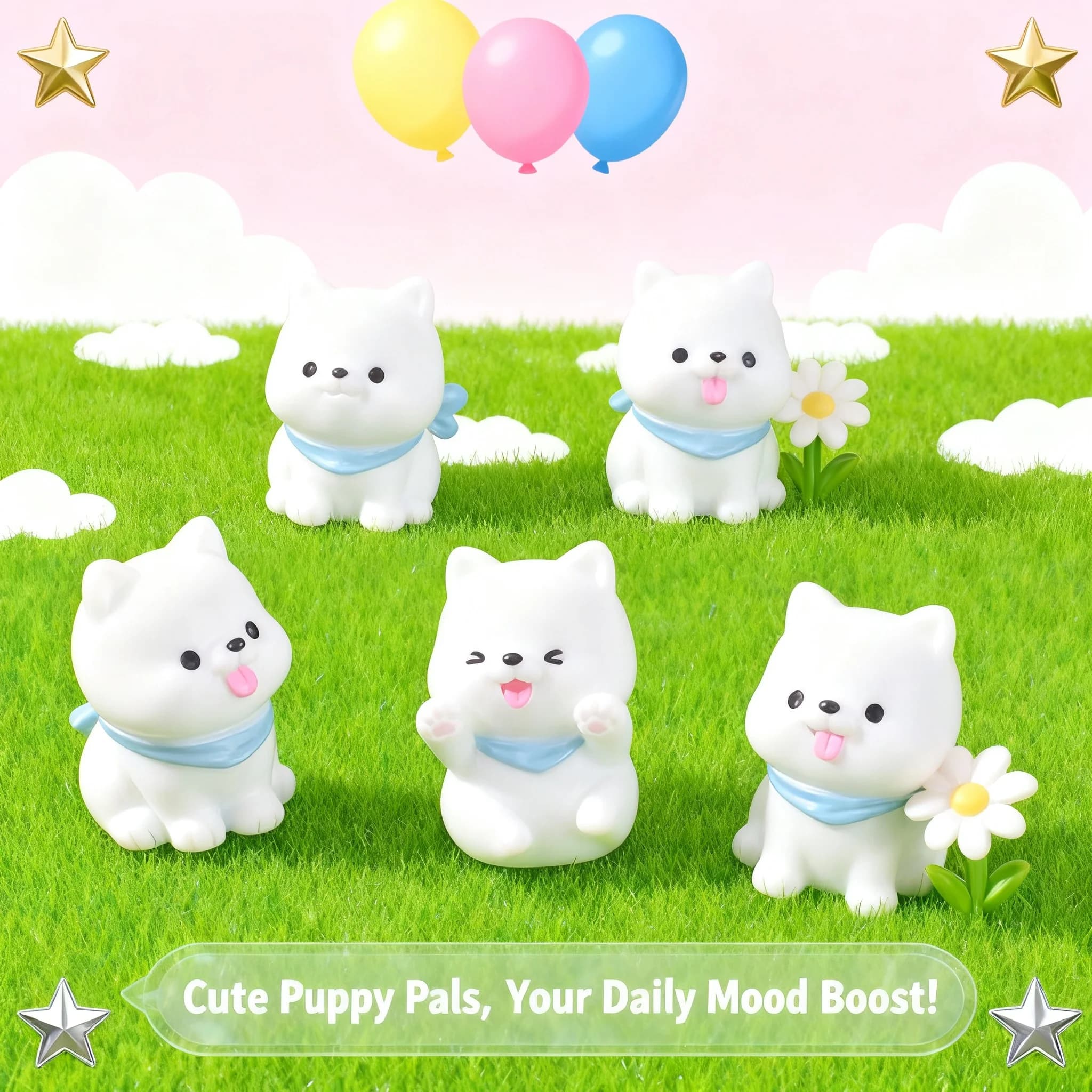 Set di 4 Pezzi di Simpatiche Figure di Cani Anime Cartoon, Mini Decorazioni 2,6-2,8cm, Modelli Kawaii in Resina, Accessori Fai-da-Te, Giocattoli Regalo per Tazze d'Acqua