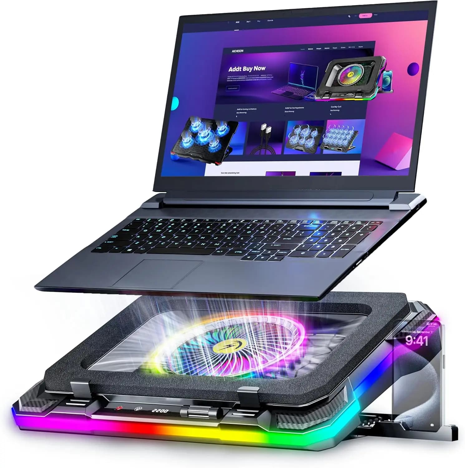 Base di Raffreddamento per Laptop da Gaming con Luci RGB Complete, Potente Ventola per Portatili e PC da 15-19 Pollici