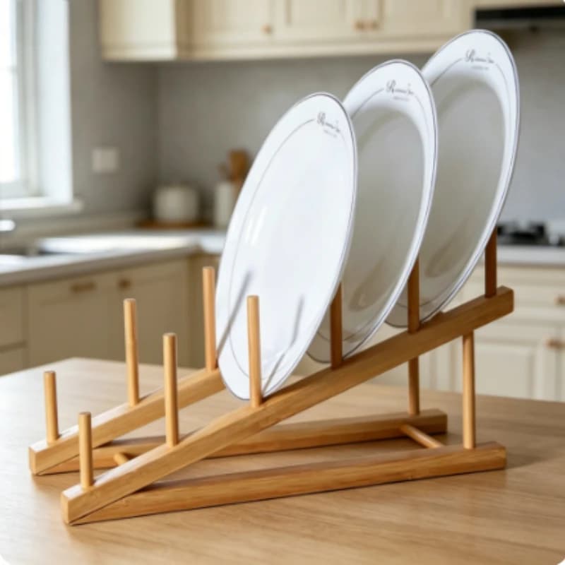 Multifunctional Wooden Storage Rack Kitchen Pot Lid Drain Holder Cup Drying Shelf Table Book Display Organizer