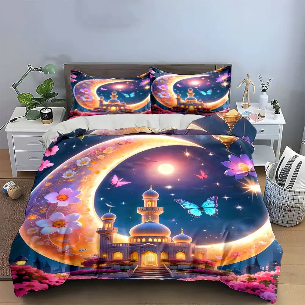 Set di biancheria da letto Moonlit Fantasy Mosque Decor Set con 1 copripiumino e 2 federe, singolo, matrimoniale, king size, queen size, regalo