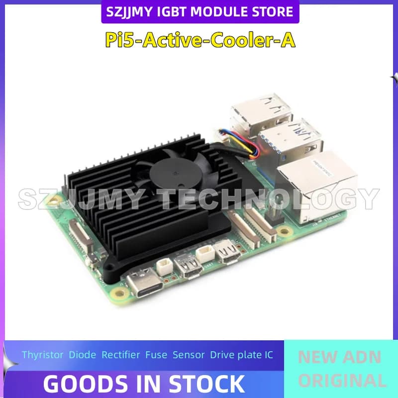 new Raspberry Pi 5th generation dedicated heat sink, fan cooling fins, active heat dissipation with heat conductive tape