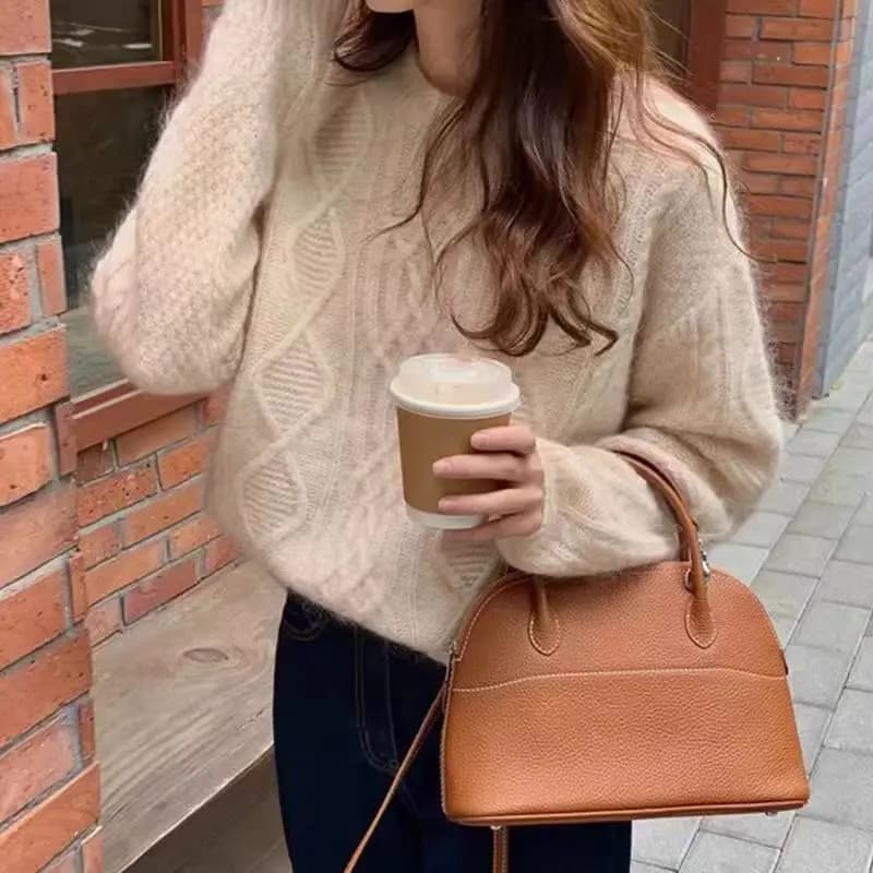 100% Merino Wool Women's Round Neck Pullover Sweater Autumn Winter Thick Casual Fashion Cashmere Knitted Sweater