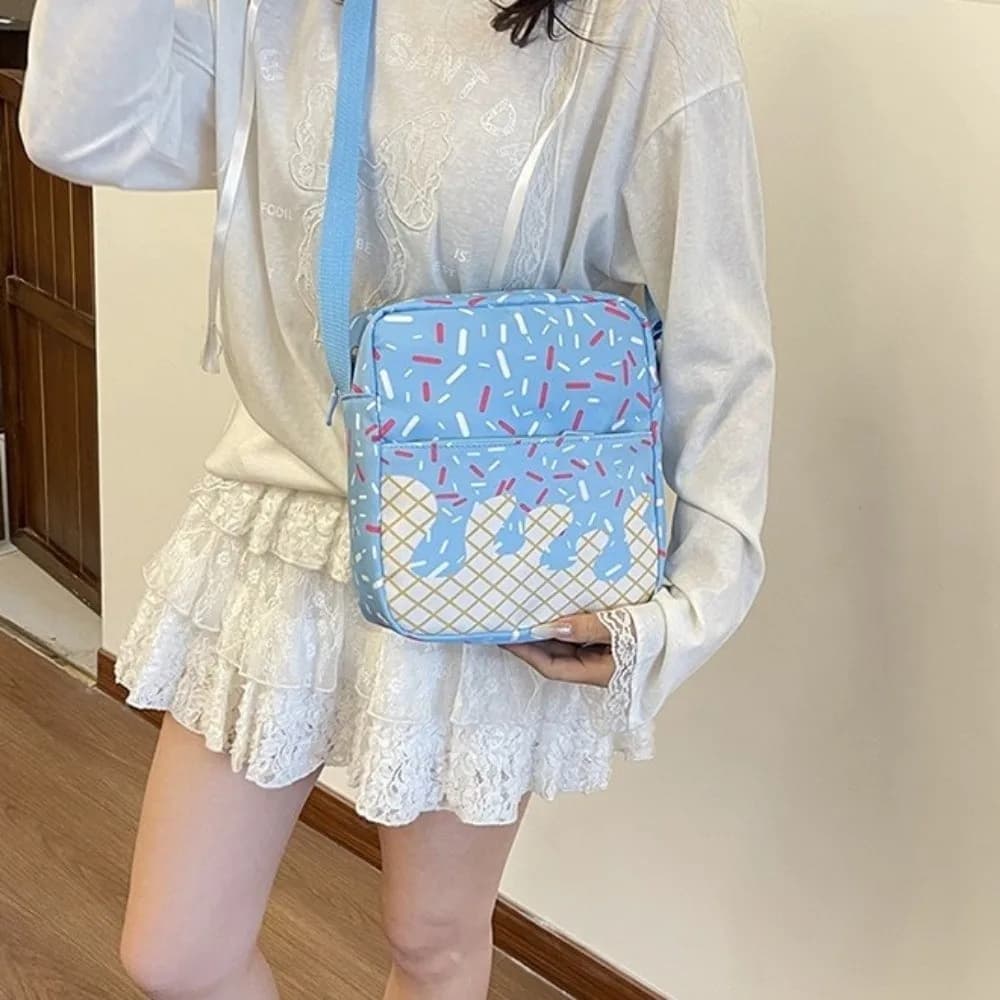 Oxford Fabric Ice Cream Printed Backpack Set with Pencil Case with Crossbody Bag School Bag Matching Large Capacity Tote Bag