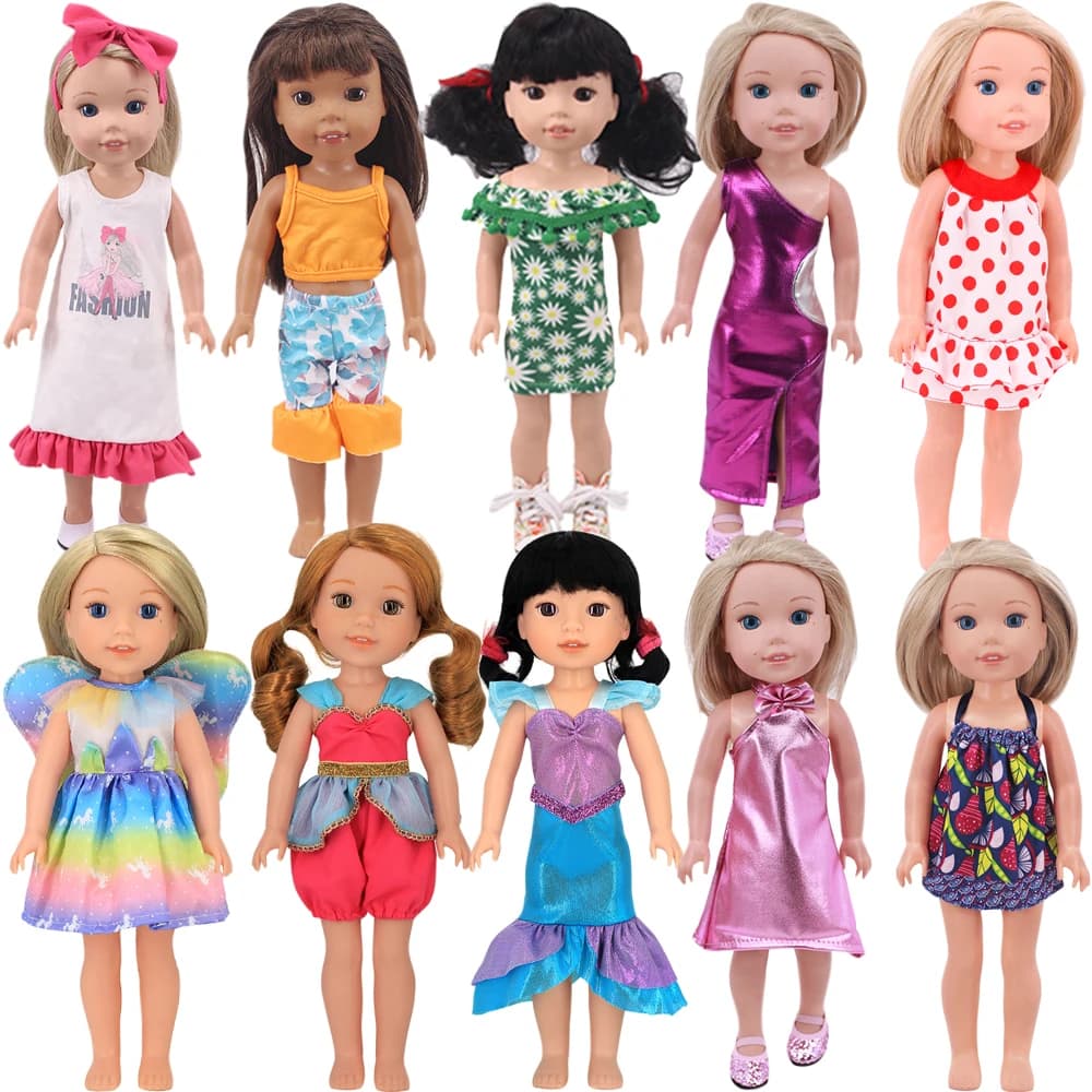 Vestiti per bambole multi-stile Abiti graziosi Abito quotidiano con fiocco carino per i desideri Wellie da 14,5 pollici e accessori per bambole 38-40 cm, giocattoli per ragazze