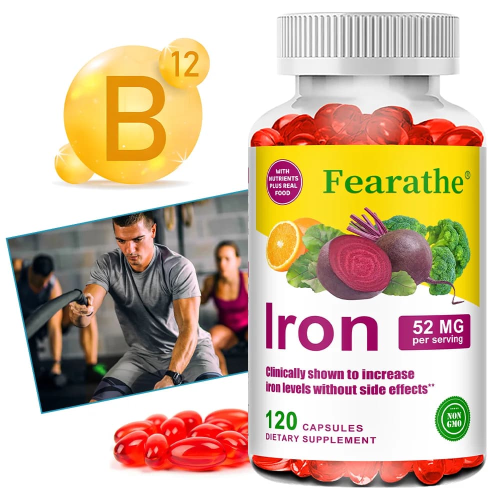 Capsule Morbide di Ferro con Vitamina C, B12, Barbabietola, Integratore Minerale ad Alto Assorbimento per Energia, Sistema Immunitario e Supporto delle Cellule del Sangue
