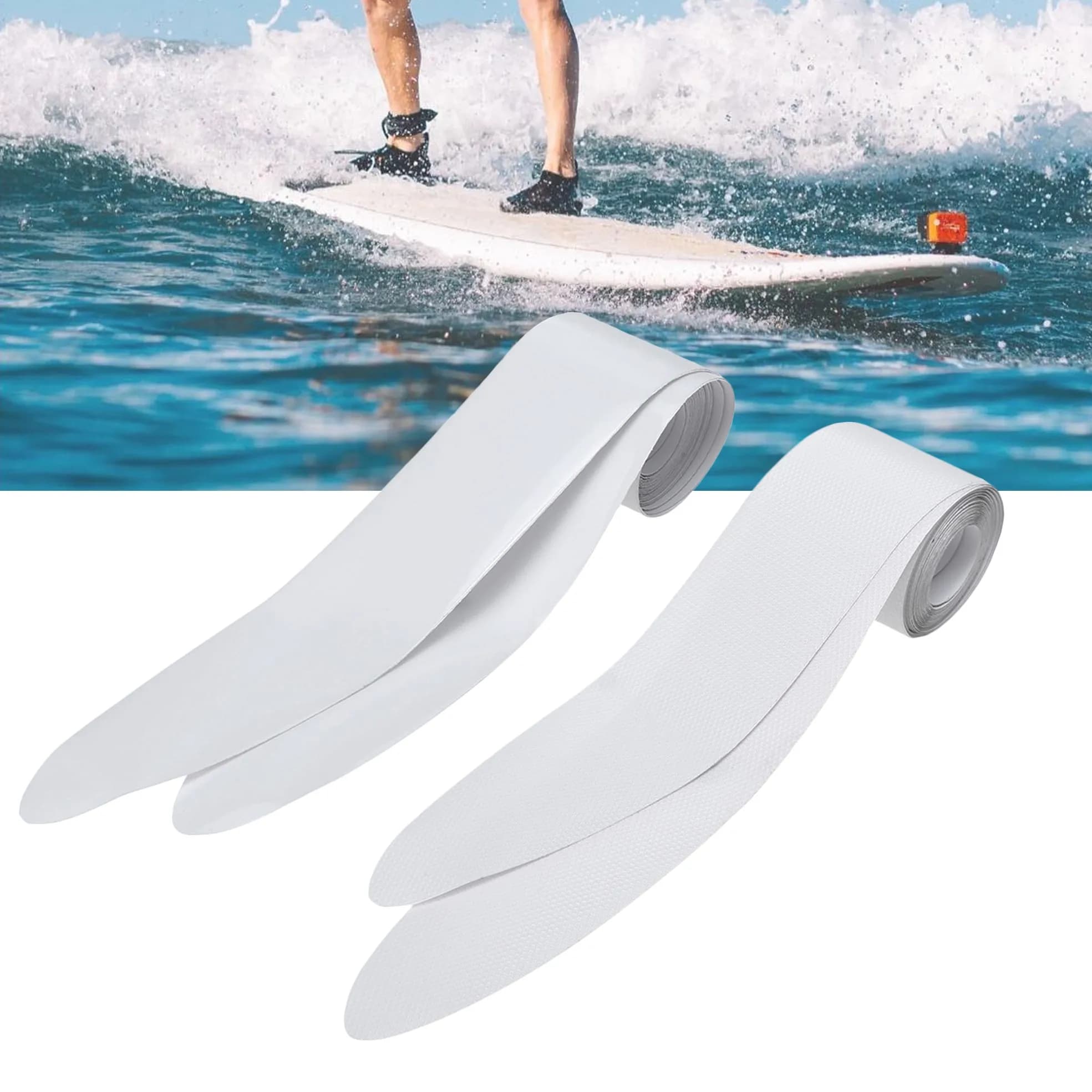 Nastro protettivo trasparente per binario per tavola da paddle, nastro per binario SUP, accessori SUP trasparenti per risparmiare binari per tavola da surf (2 pezzi in rotolo)