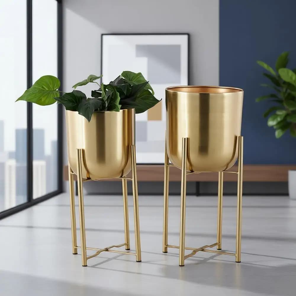 Golden flower dome for interior and exterior, set of 2, 19 and 22 high, removable support, plant pots