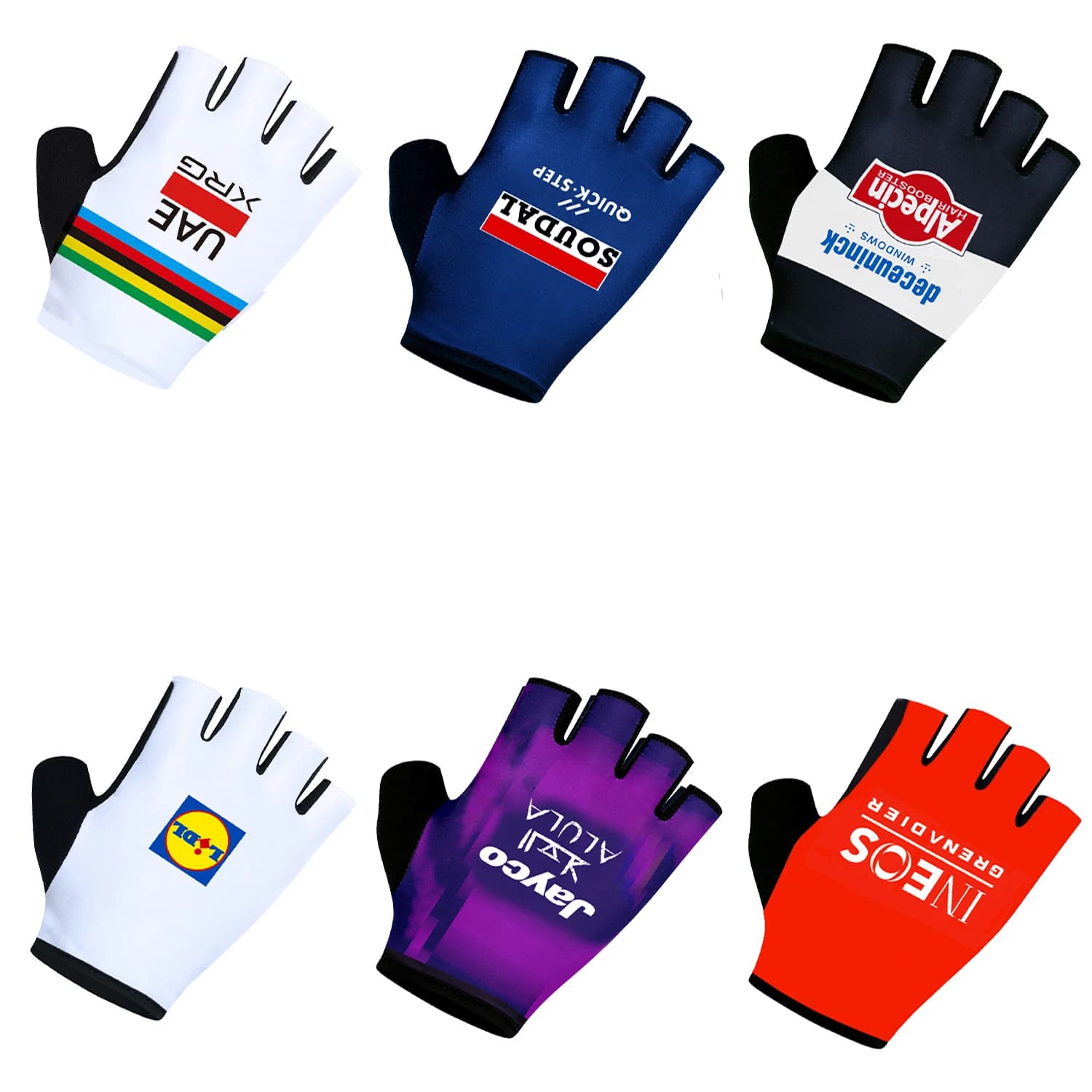 United Arab Emirates White Cycling Gloves Quickstep Team Gloves Fitness Gloves Half-Date Bike Sports Gloves MTB Racing