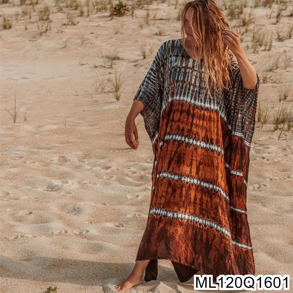 2025 Nuovo grembiule da spiaggia stampato tinta unita imbottito in cotone, abito lungo ampio da vacanza, costume da bagno, abito grembiule, estate ML120Q16