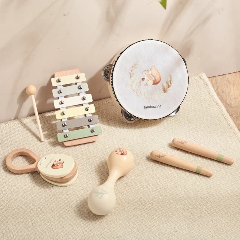 1Set Baby Wooden Musical Toy Multifunctional Newborn Music Enlightenment Toys Montessori Cute Squirrel Pattern Instrument Gift