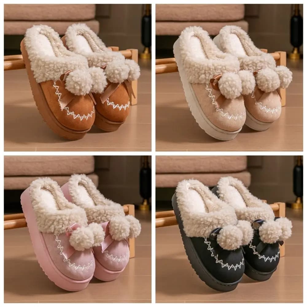 Pantofole in cotone antiscivolo leggere con palline con suola spessa, graziose pantofole pelose, dolci, flessibili, calde, per la casa, scarpe da interno invernali