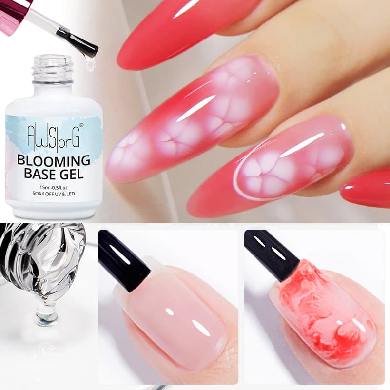 AWStorG 15ml Smalto gel base trasparente in fioritura UV LED Soak Off Smalto per unghie per effetto diffusione Vernice gel per marmo Top