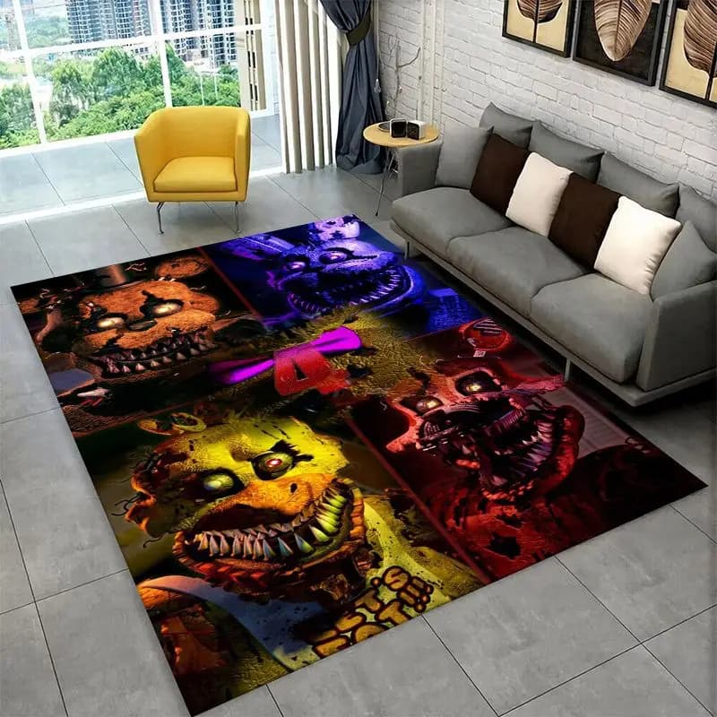 Horror Game F-FNAF Freddy Non-Slip Area Rug for Living Room,Bedroom,Playroom,Soft Carpet Floor Mat Home Decor Rug Room