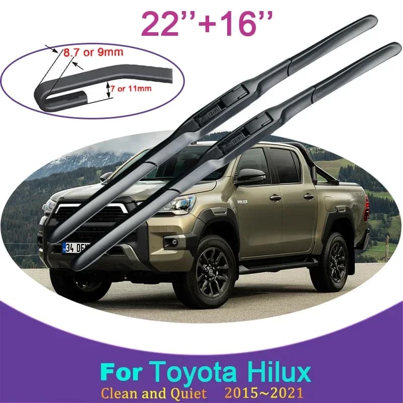 Per Toyota Hilux 2015 2016 2017 2018 2019 ~ 2021 Tergicristallo in gomma Raschiatura della neve Senza telaio Parabrezza anteriore Spazzole Accessori auto