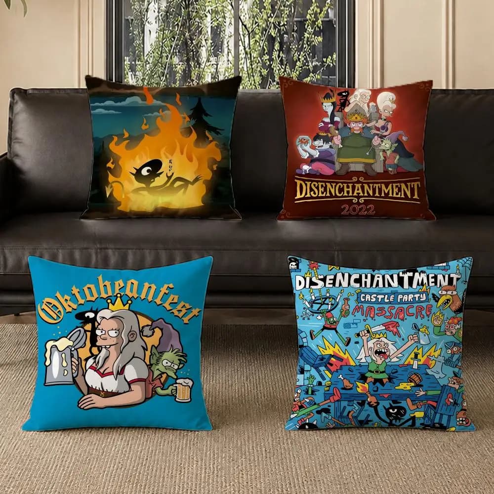 Cartoon DDisenchantmented Cushion Cover Washable Soft Thick Cushion Cover Decorative Pillowcase for Sofa Living Room Home