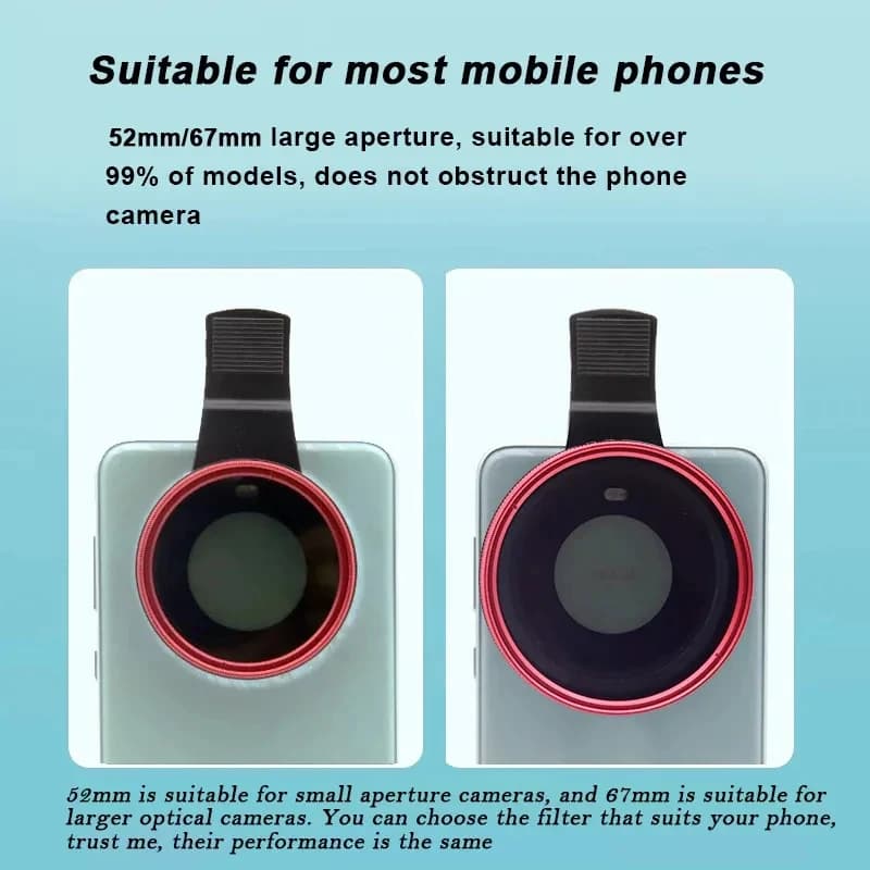 Kit Filtro CPL Rosso 52MM 67mm per Riprese con Telefono e Tablet, Lente per Cellulare