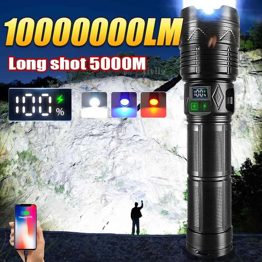 Most Powerful Flashlight 10000000LM Rechargeable LED Lamp Super Bright Tactical Lantern With COB Light Emergency Flashlights
