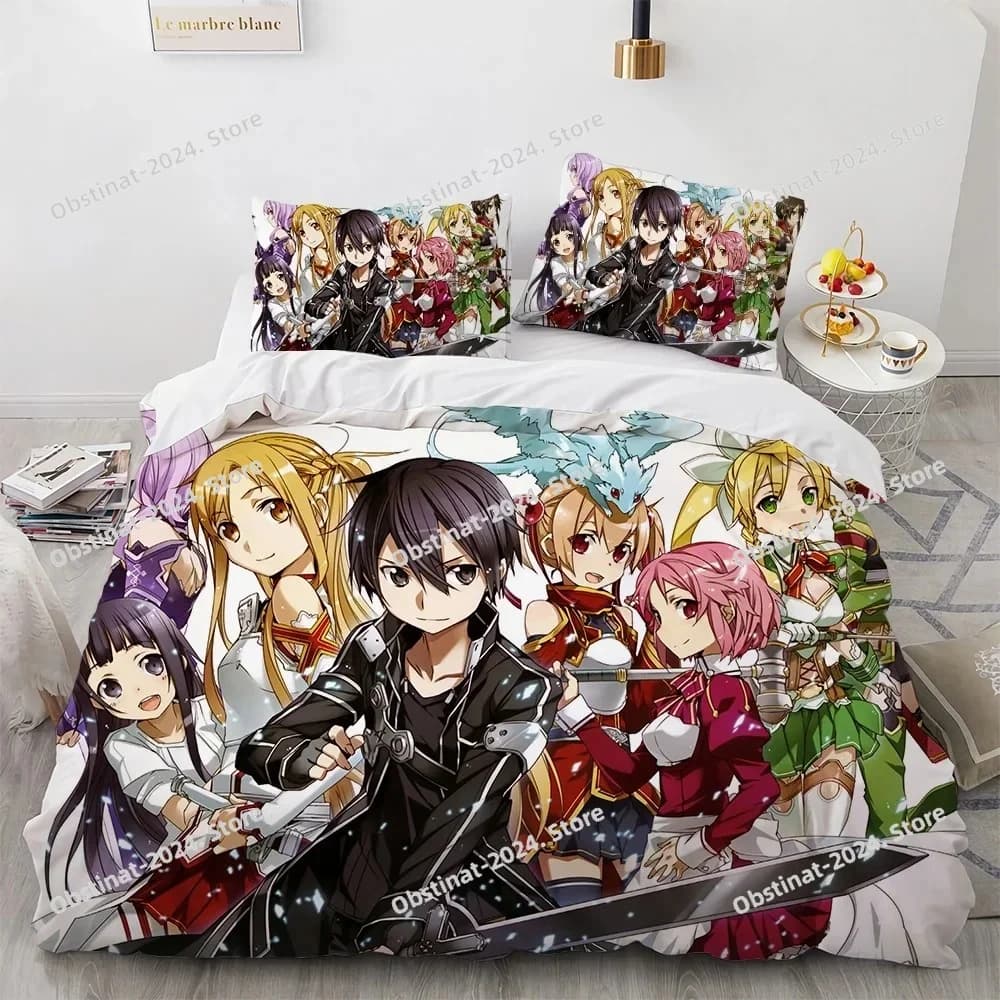 Set biancheria da letto Sword Art Online Set letto stampato con federa Copripiumino morbido singolo matrimoniale Queen Super King Size Adulti Bambini