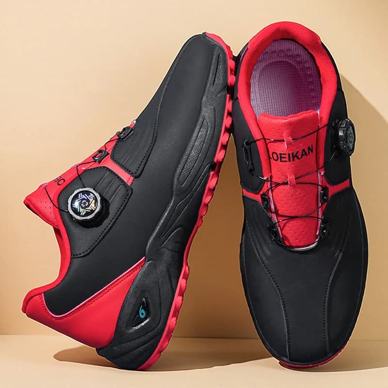 Men Rotary Buckle Golf Shoes Waterproof Leather Air Cushion Non Slip Breathable Training Sneakers 2 Colors