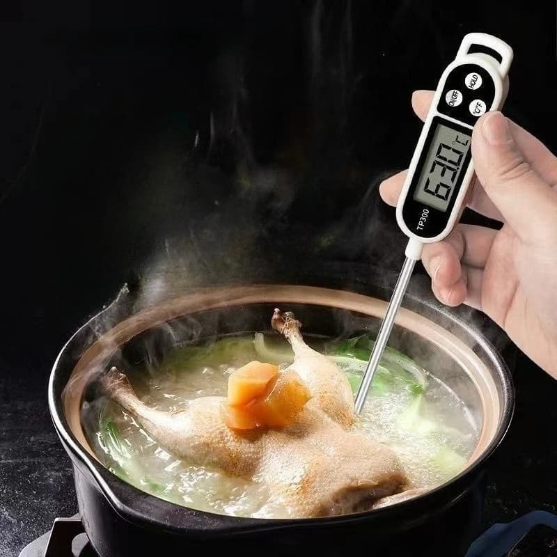 1 piece food thermometer, kitchen accessory, essential for dorm, instant reading meat thermometer, accurately measure oil and water temperature, essential kitchen accessory (button battery not included, buy installation and use separately)