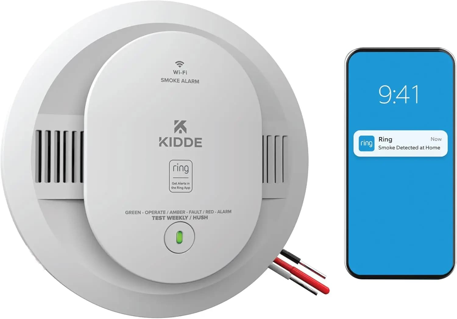Rilevatore di Fumo Intelligente con Notifiche App, Allarme Cablato e Batteria di Backup AA