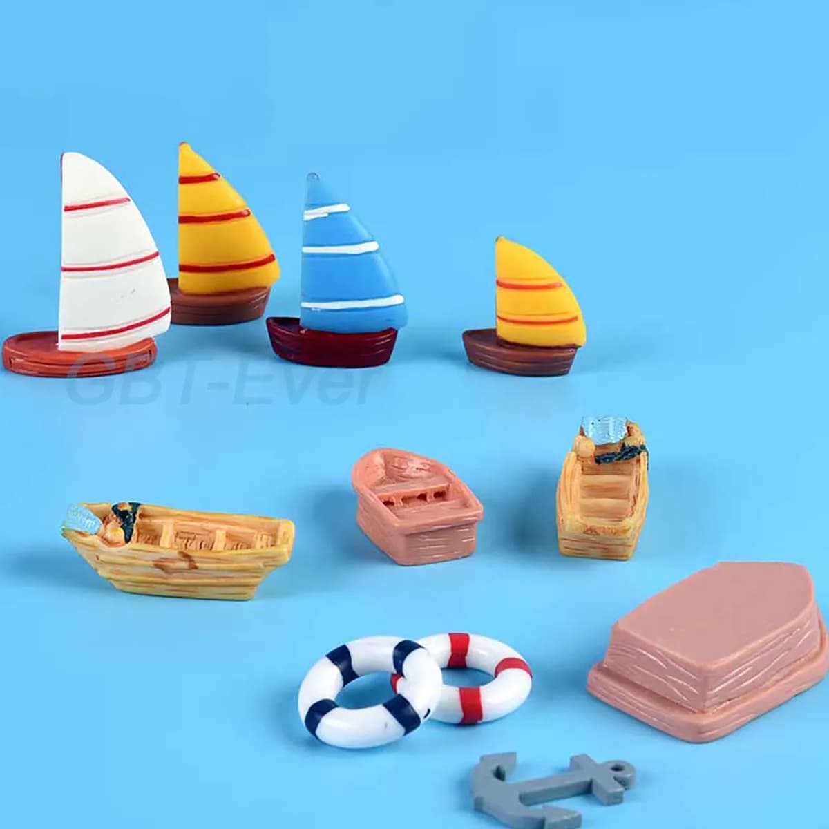 1/2/3Pcs Summer Beach Landscape Seascape Ornaments Boat Lifebuoy Anchor Model resina Miniature decorazione fai da te
