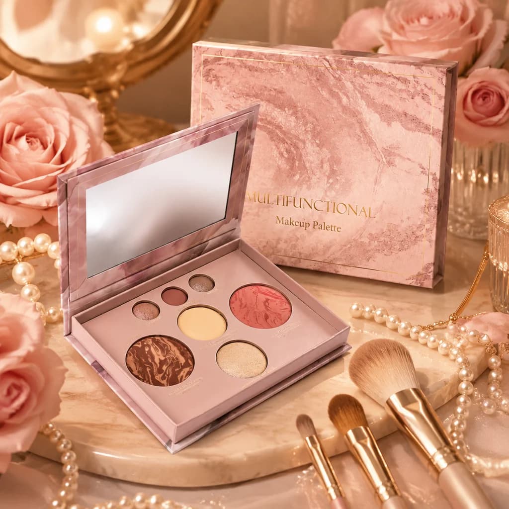 Makeup Palette 7 Colors Eyeshadow Blush Highlighter Contour Palette All in One Multi Function Makeup Kit Portable Travel Cosmetics Set Natural Shimmer Matte Finish Long Lasting Pigmented Eye Shadow