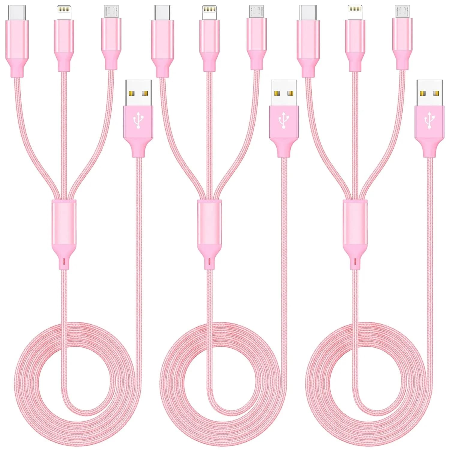 Cavo di ricarica multiplo Cavo di ricarica 3 in 1 da 4 piedi, cavo di ricarica USB con cavo intrecciato in nylon rapido multiplo Caricatore multi telefono Co