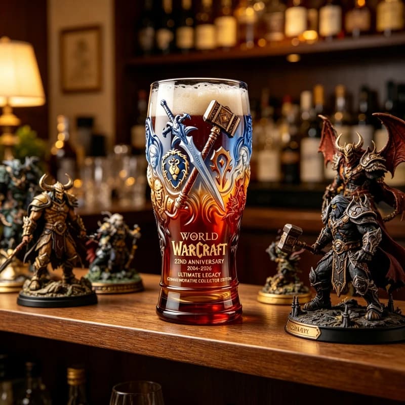 Bicchiere in vetro a tema World of Warcraft con emblema dell'Alleanza e della Horde, tazza da birra per decorazione del bar di casa, regalo da collezione per i giocatori di WOW