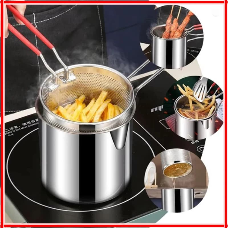 Pentola per Frittura Profonda con Scolapasta, Friggitrice da Cucina in Acciaio Inossidabile, Padella per Tempura, Utensili per Friggere Pollo