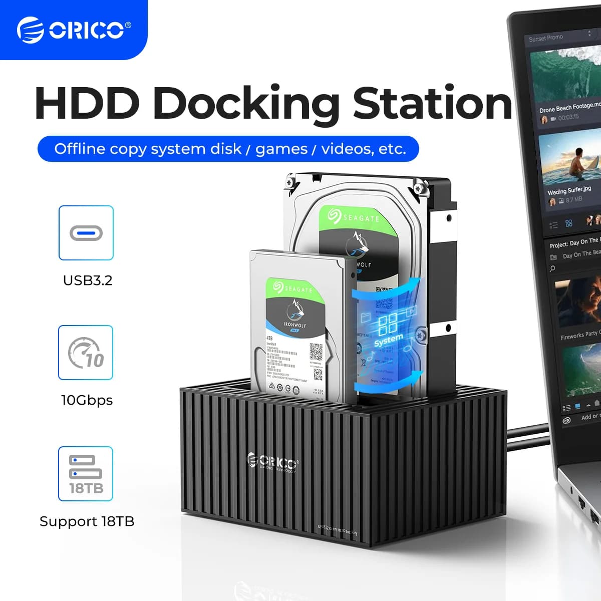 ORICO 2.5" 3.5" inch Hard Drive Docking Station SATA HDD SSD Enclosure External House Box USB A 3.0 Type C Dual Bay HD Disk Slot