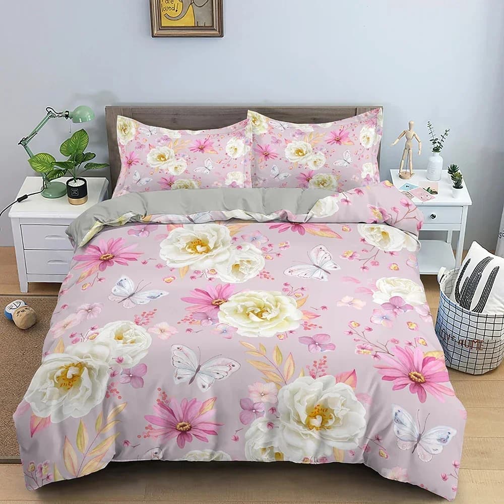 Beautiful Floral Flowers Comfortable Duvet Quilt Cover Pillowcase Bedding Set Children Bedroom Decoration Home Textile